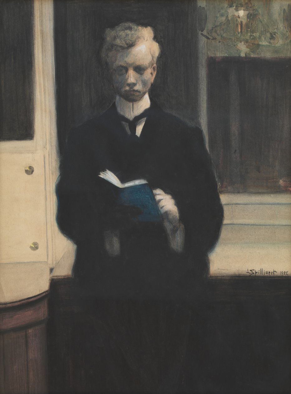 Selvportræt med blå skitsebog af Leon Spilliaert