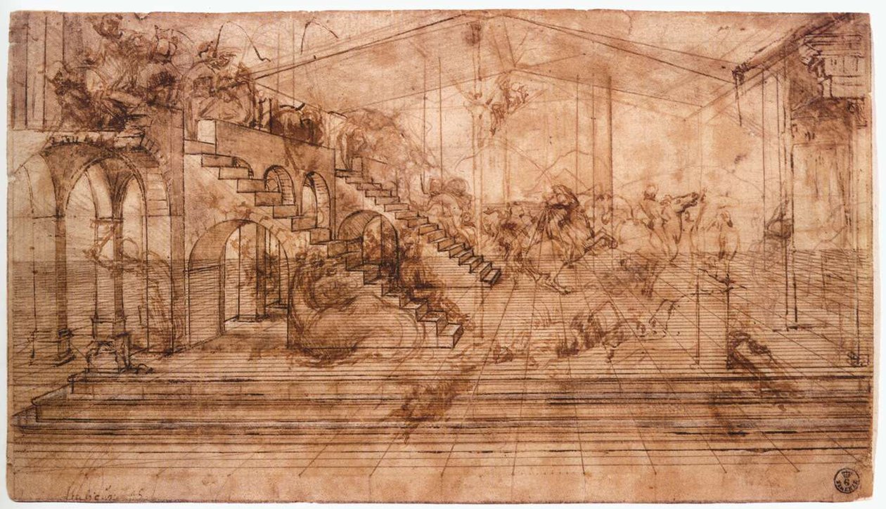 Perspektivundersøgelse af magienes tilbedelse Beskrivelse LEONARDO da Vinci Perspektivundersøgelse af tilbedelsen af magi af Leonardo da Vinci