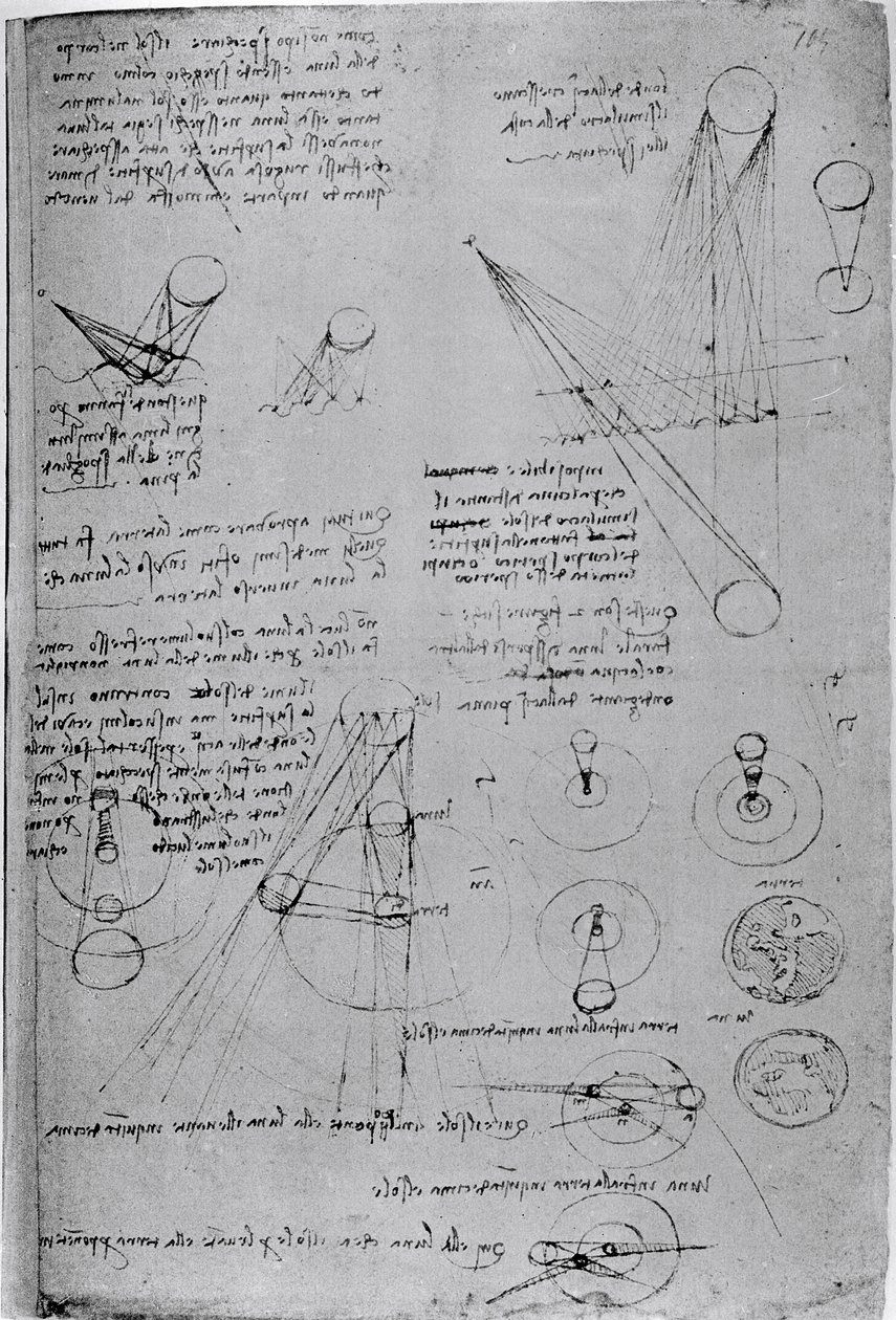 Astronomiske diagrammer, fra Codex Leicester, 1508-12 af Leonardo da Vinci