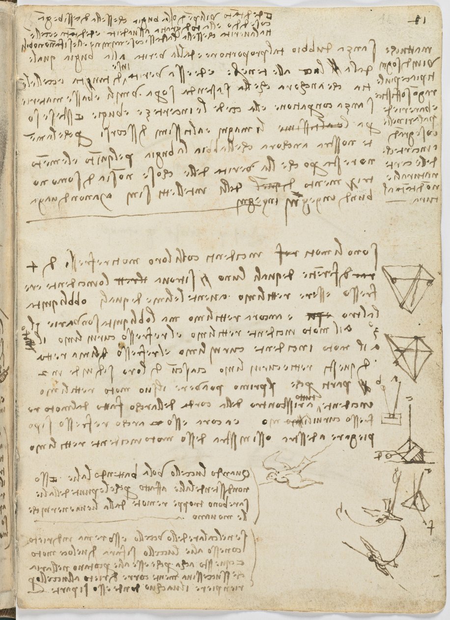 Fugleflyvningskode, ca. 1505-06, papirmanuskript, cc. 18, ark 11 recto af Leonardo da Vinci