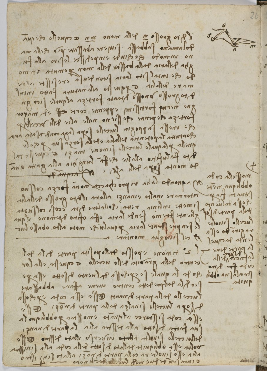 Fugleflyvningskode, ca. 1505-06, papirmanuskript, cc. 18, ark 13 verso af Leonardo da Vinci