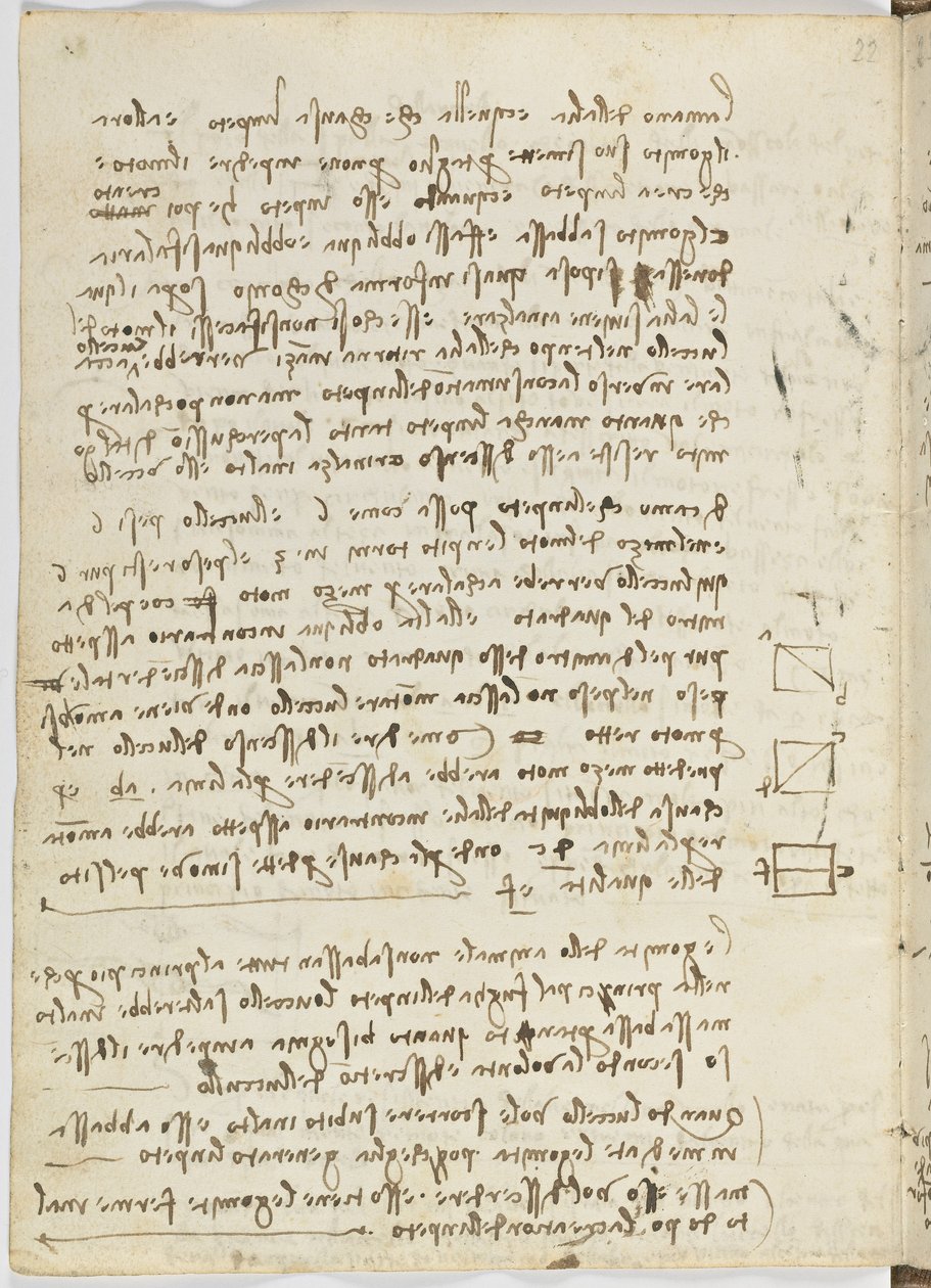Fugleflyvningskode, ca. 1505-06, papirmanuskript, cc. 18, ark 14 verso af Leonardo da Vinci