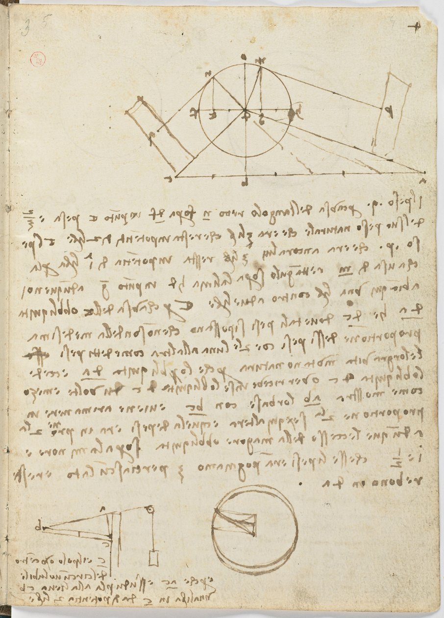 Fugleflyvningskode, ca. 1505-06, papirmanuskript, cc. 18, ark 4 recto af Leonardo da Vinci