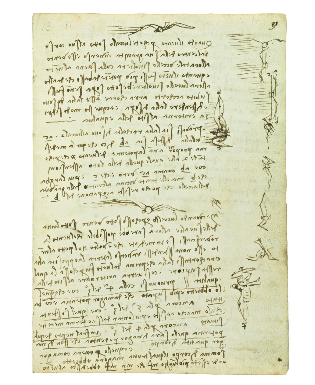 Codex om fugleflyvning, Folio 9 recto af Leonardo da Vinci