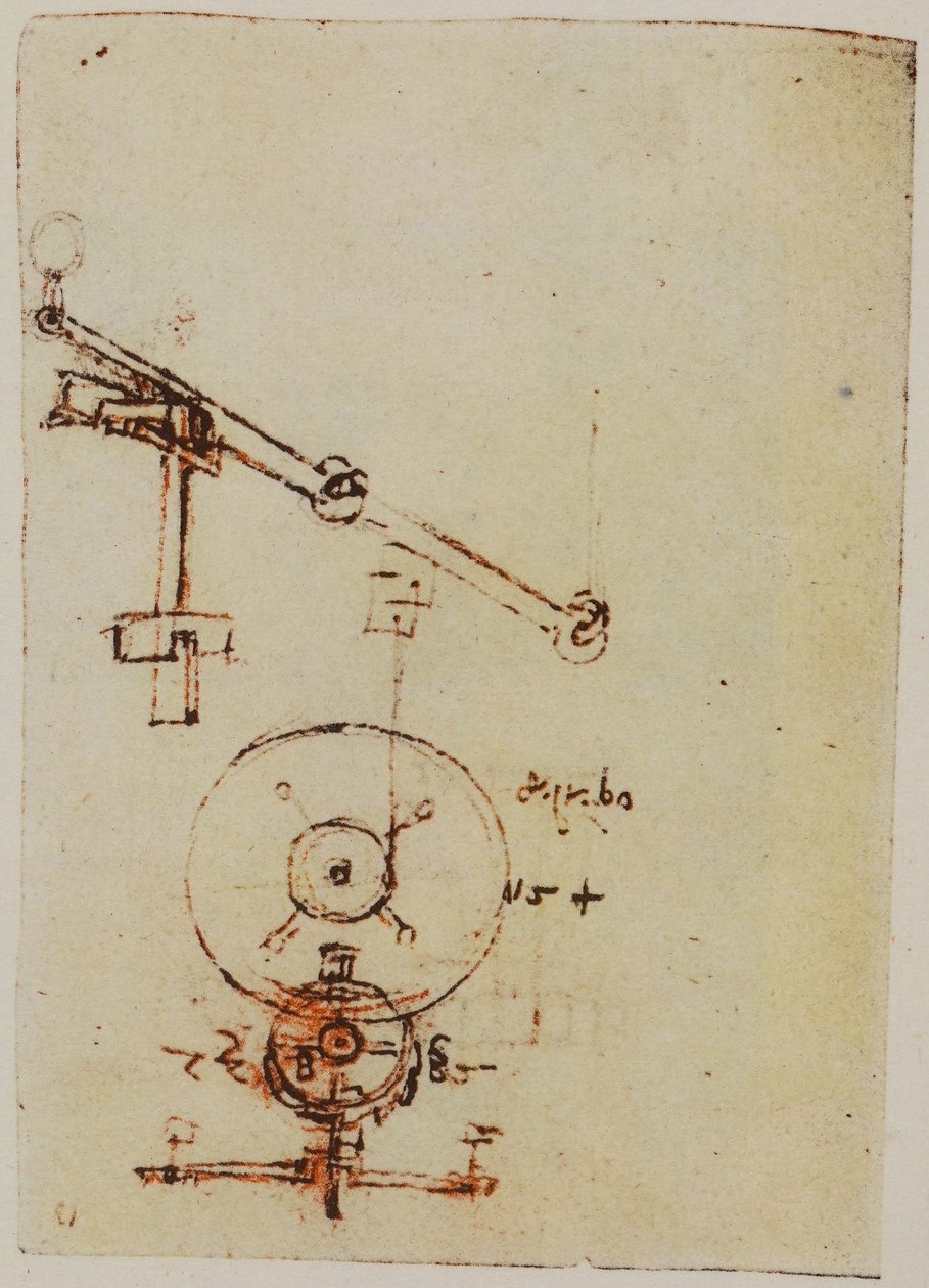 Designs til fremstilling af hjul og gear, illustration fra Codex Forster II af Leonardo da Vinci