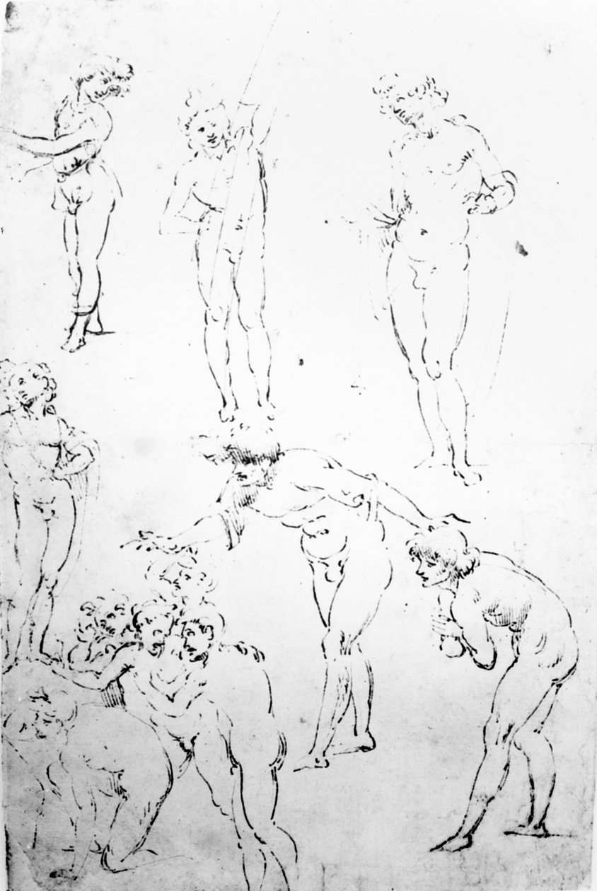 Figural Studies for the Adoration of the Magi, c.1481 (pen og blæk på papir) af Leonardo da Vinci