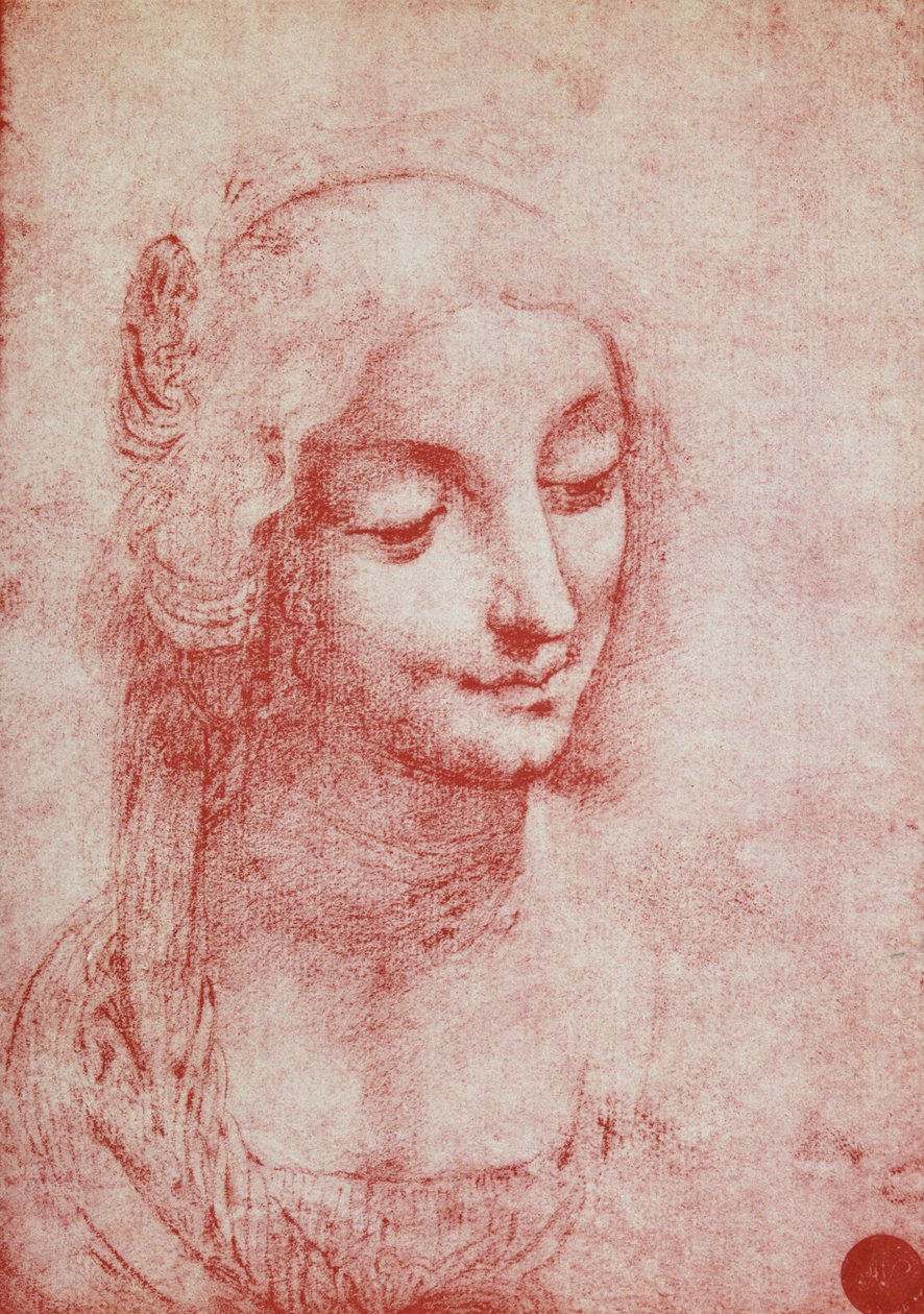 Head of a Woman (rødt kridt på papir) af Leonardo da Vinci