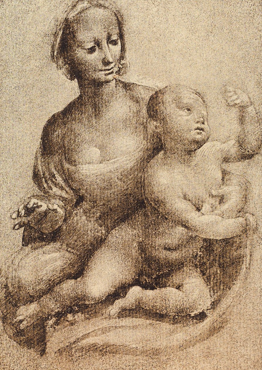 Madonna og barn, tegning af Leonardo da Vinci. Kabinet for tegninger og tryk, Uffizi Gallery, Firenze af Leonardo da Vinci