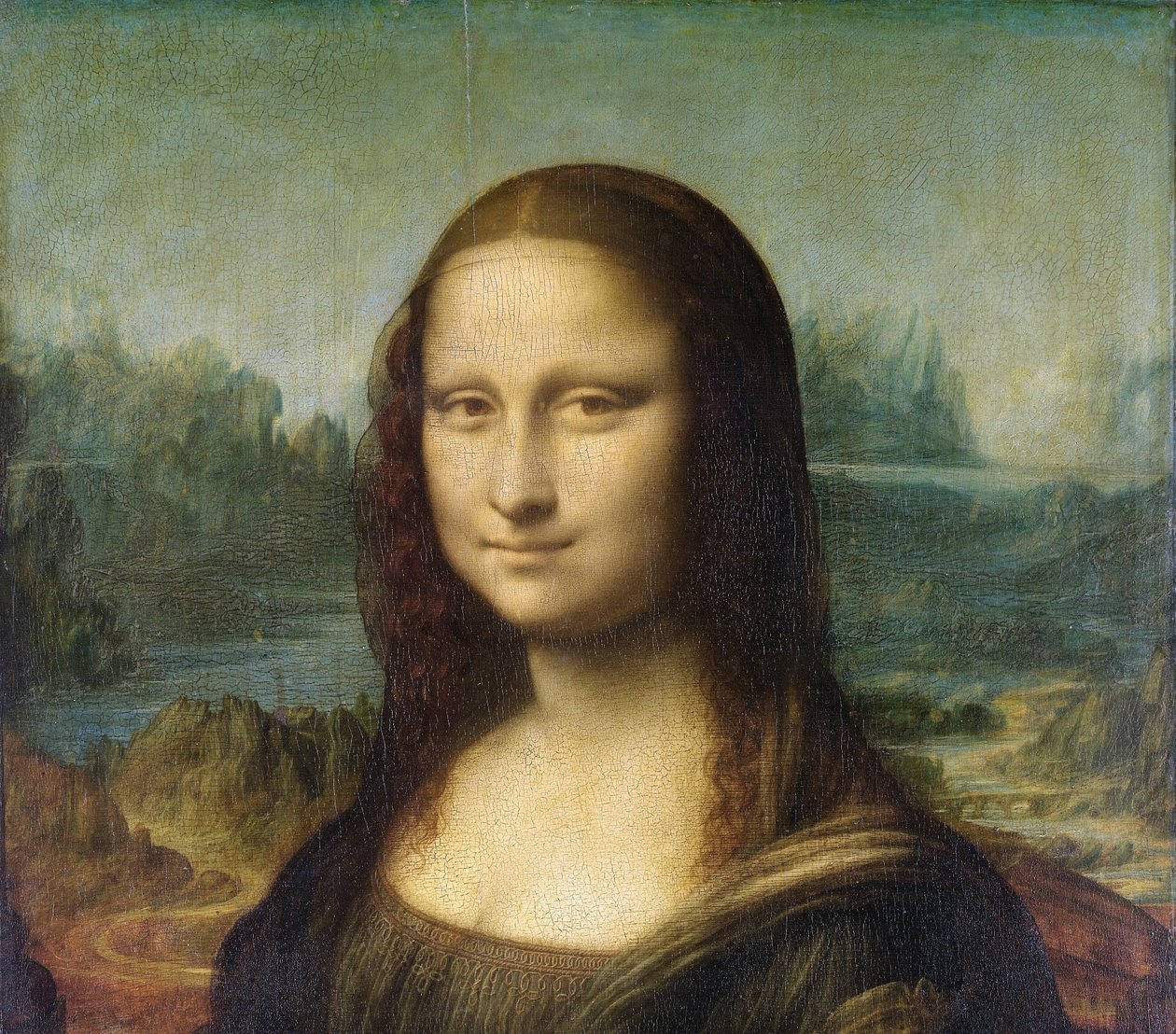 Mona Lisa, ca. 1503-6 (detalje af 3179) af Leonardo da Vinci