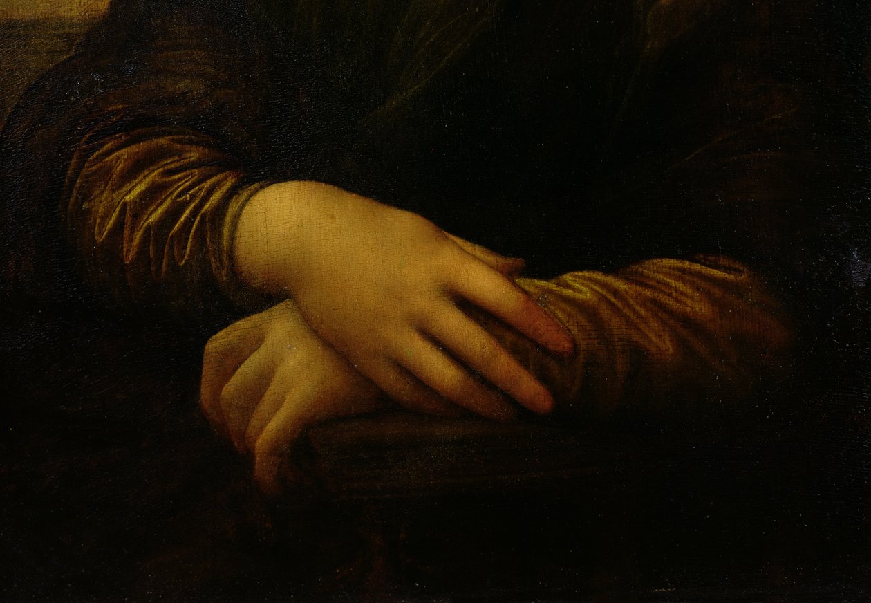Mona Lisa, detalje af hendes hænder, ca. 1503-06 af Leonardo da Vinci