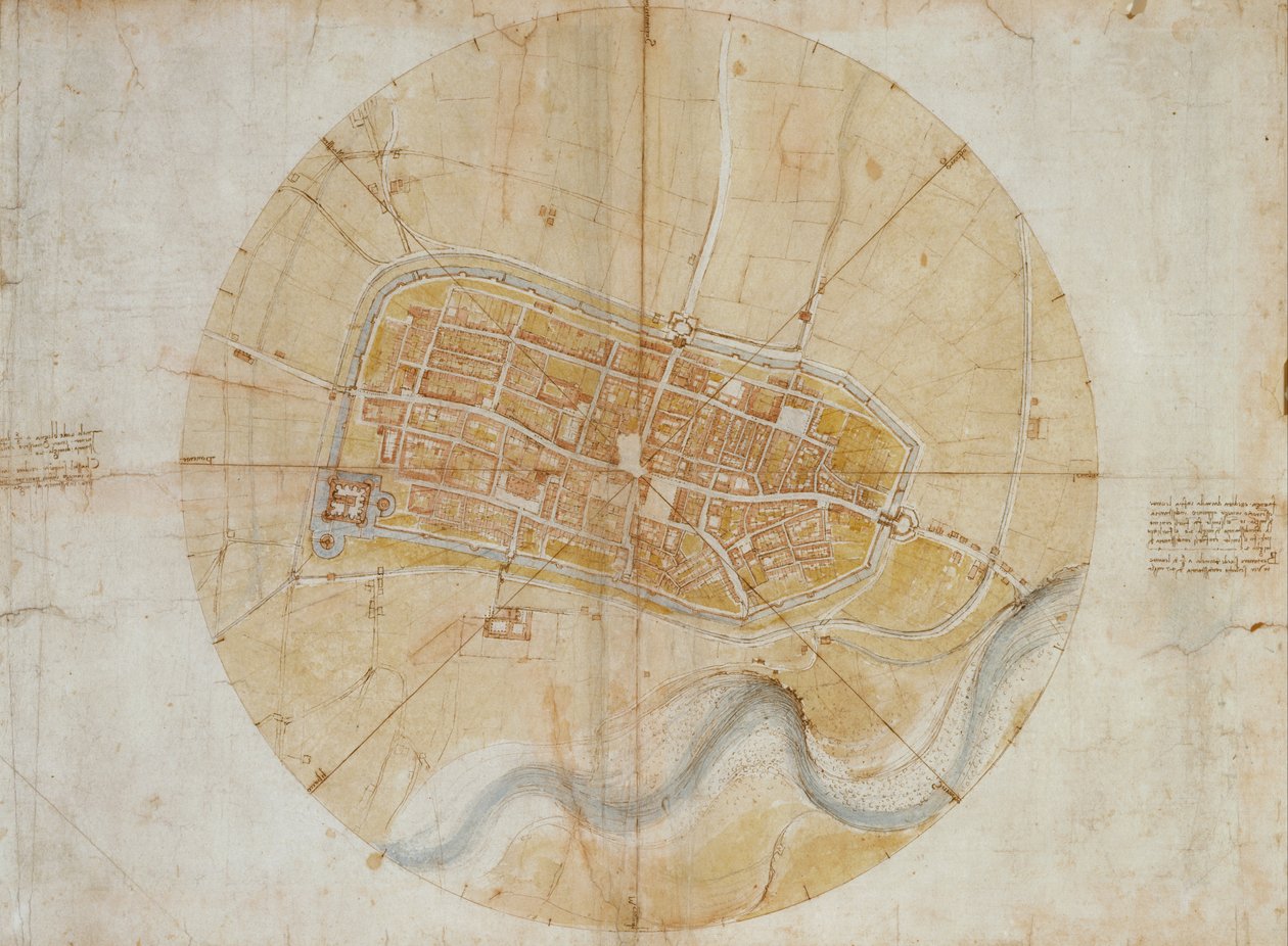 Plan for Imola af Leonardo da Vinci