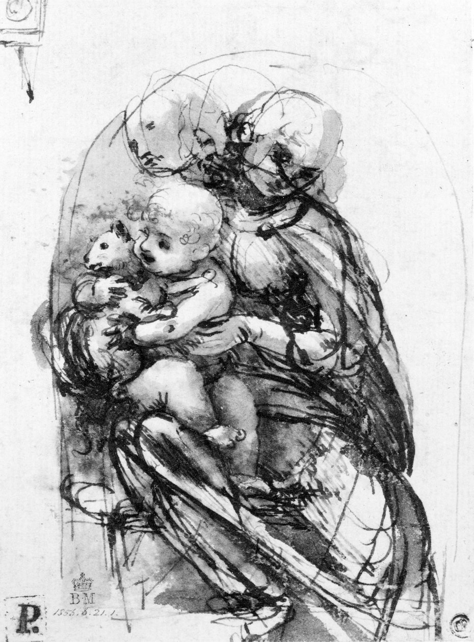 Study for a Madonna with a Cat, ca. 1478-80 (pen og blæk over stylus undertegning på papir) af Leonardo da Vinci