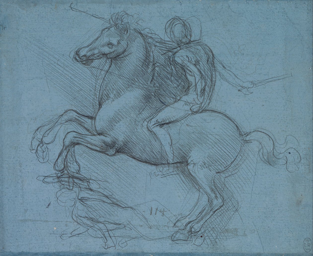 Undersøgelse til et ridemonument (recto) af Leonardo da Vinci