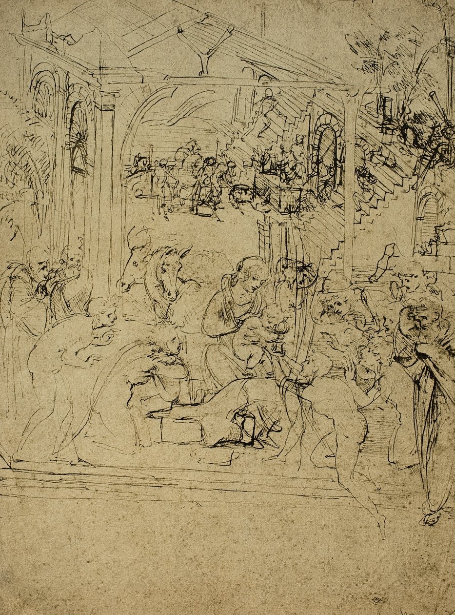 Studie til Tilbedelse af Magi; tegning af Leonardo da Vinci. Louvre, Paris af Leonardo da Vinci