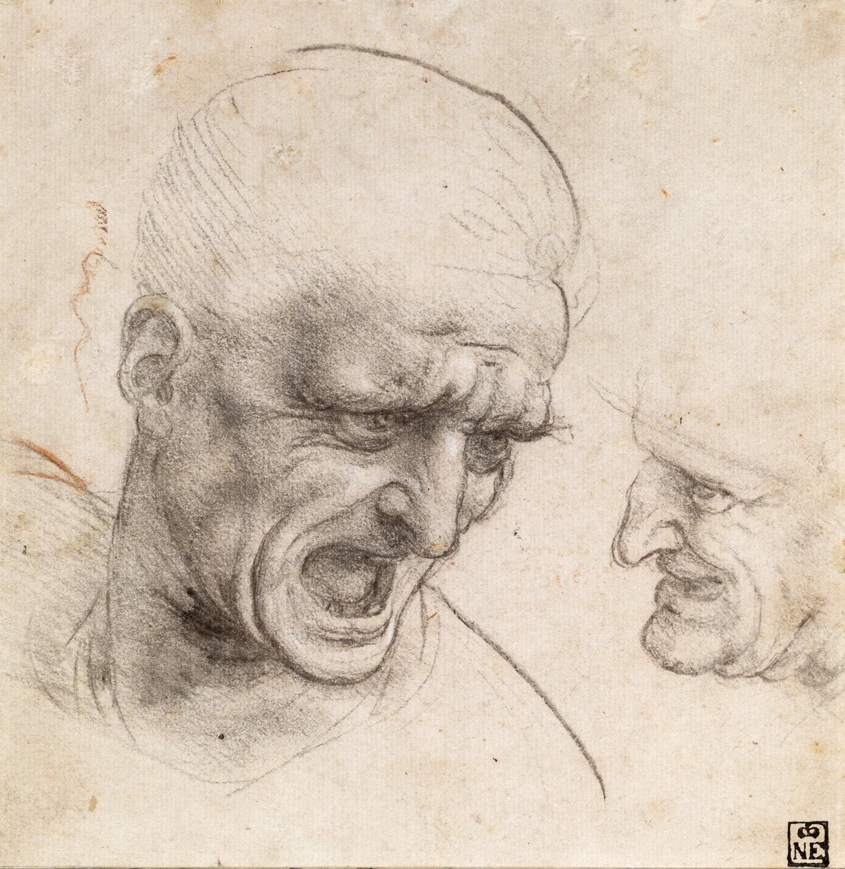 Undersøgelse af to krigerehoveder til slaget ved Anghiari af Leonardo da Vinci