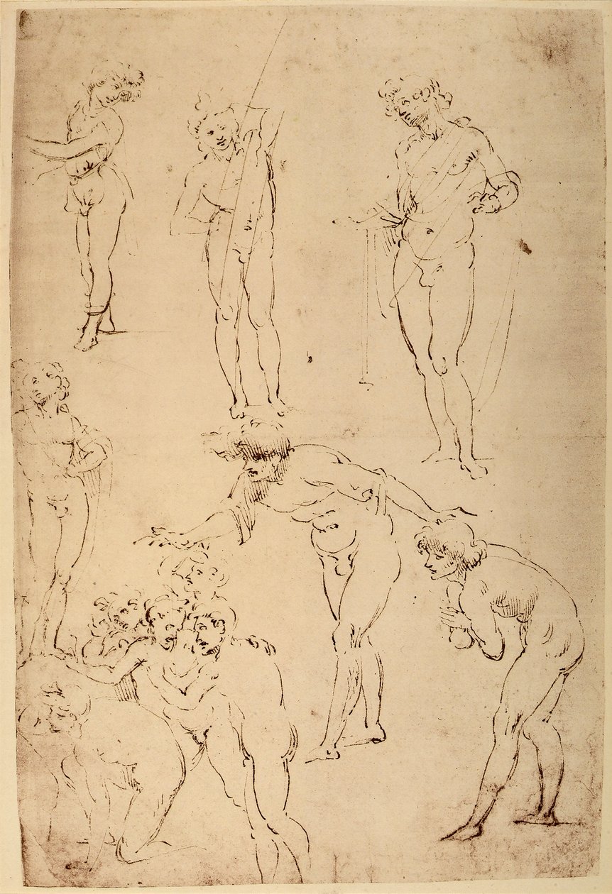 Studie af hyrder til tilbedelse af magi; pentegning på hvidt papir af Leonardo da Vinci bevaret i Wallraf-Richartz-museet i Köln. af Leonardo da Vinci