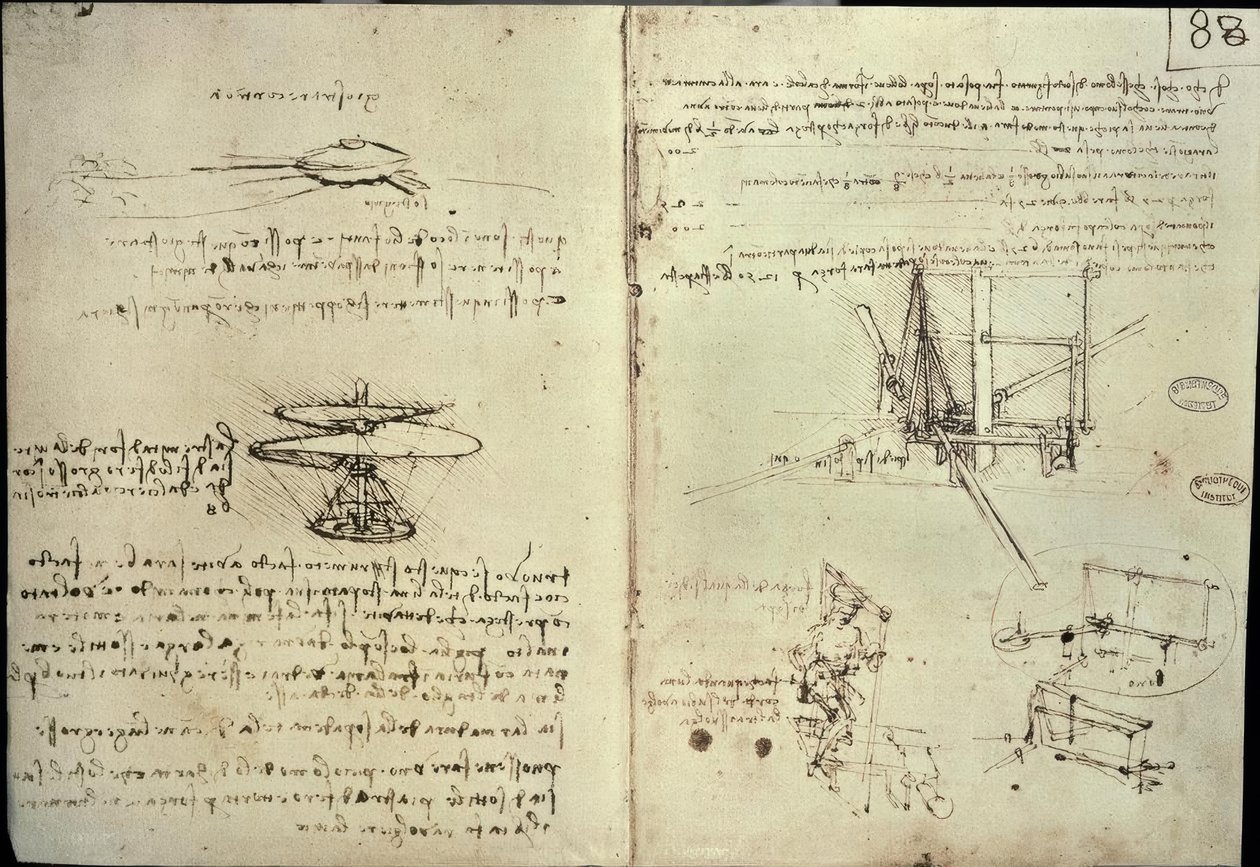 Studier til propeller og flyvemaskiner af Leonardo da Vinci