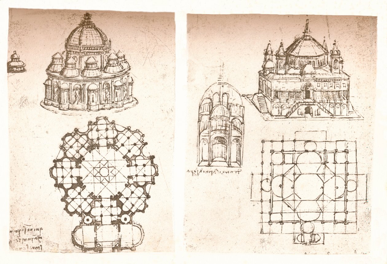 To tegninger af kirker, c1472-c1519 1883 af Leonardo da Vinci
