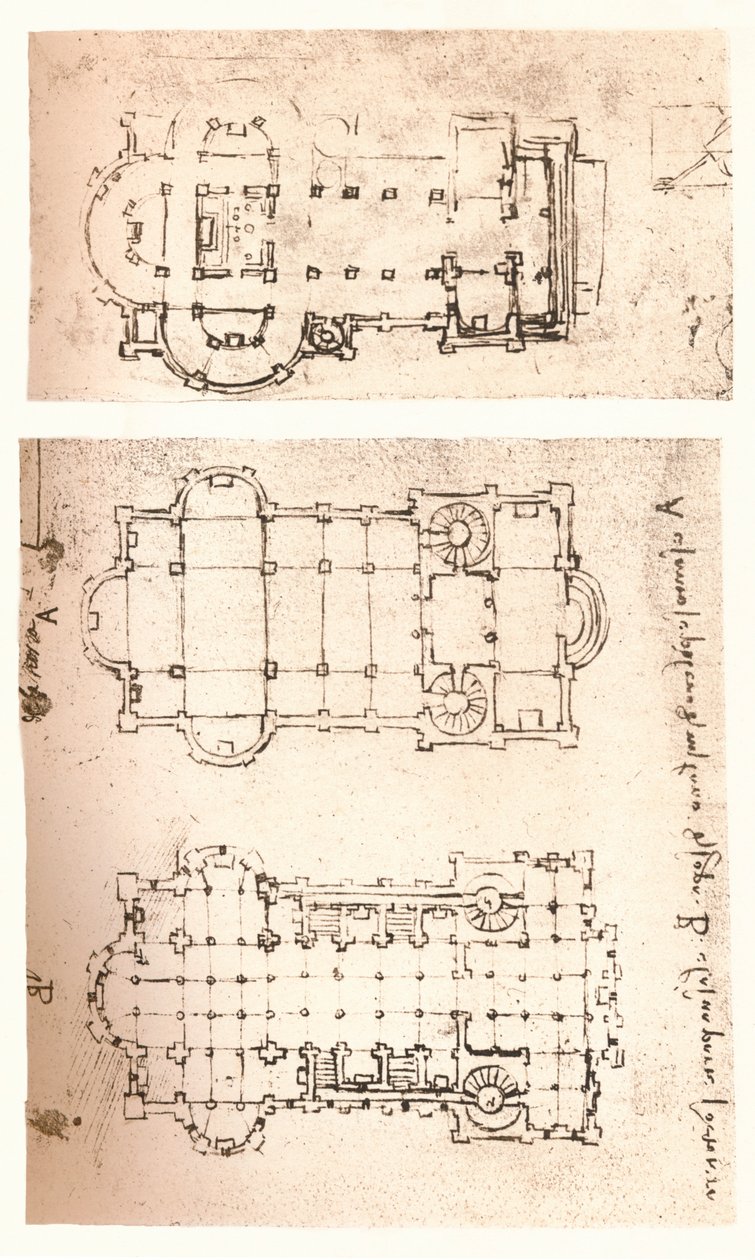 To tegninger af kirker, c1472-c1519 1883 af Leonardo da Vinci