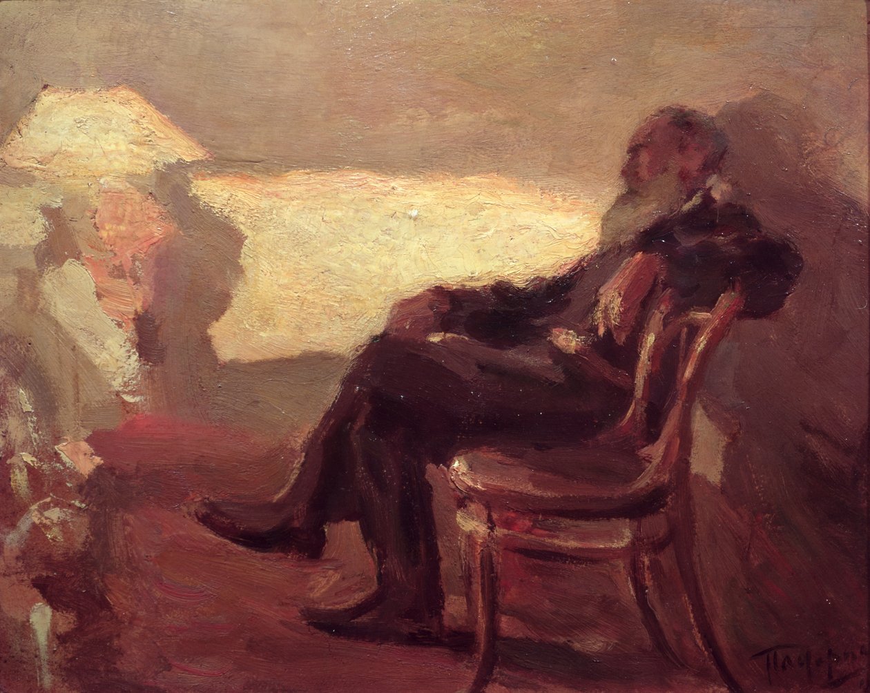 Lev Nikolaevich Tolstoy (1828-1910) 1901 (olie på kort) af Leonid Osipovic Pasternak