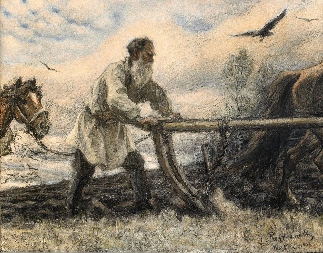Lev Tolstoj ved ploven, 1903 af Leonid Osipovic Pasternak