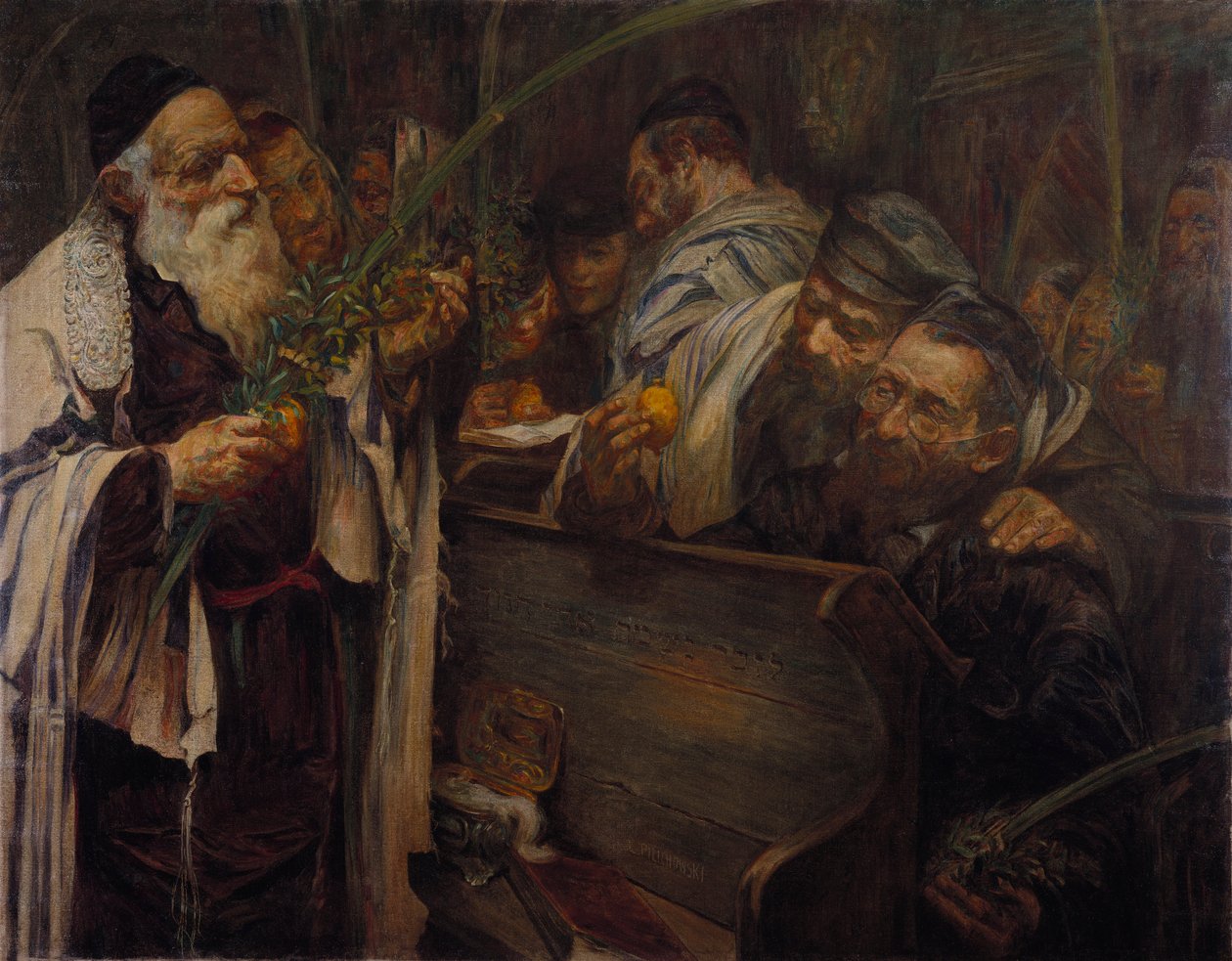 Sukkot i synagogen (olie på lærred) af Leopold Pilichowski
