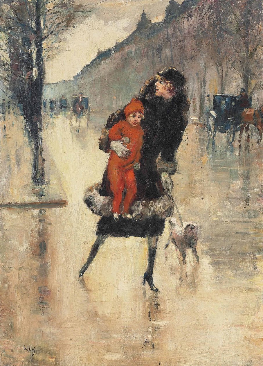 Mor med barn på en vejkryds af Lesser Ury
