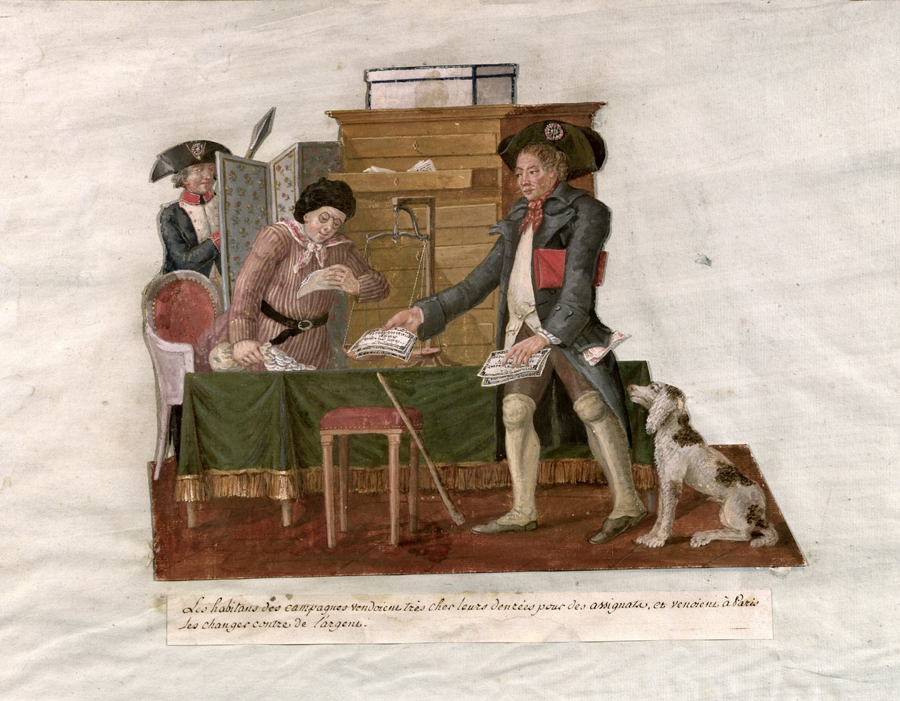 Fol.55 Country Folk and the Money Changer (gouache på kort) af Lesueur Brothers