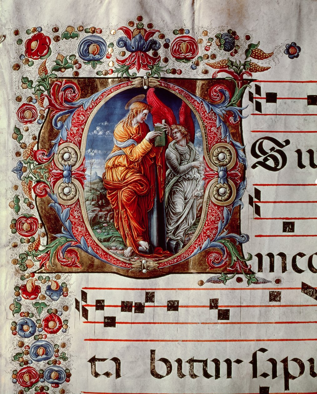Bebudelsen, historisk initial O, detalje af en side fra en antifonal, ca. 1473-79 af Liberale da Verona