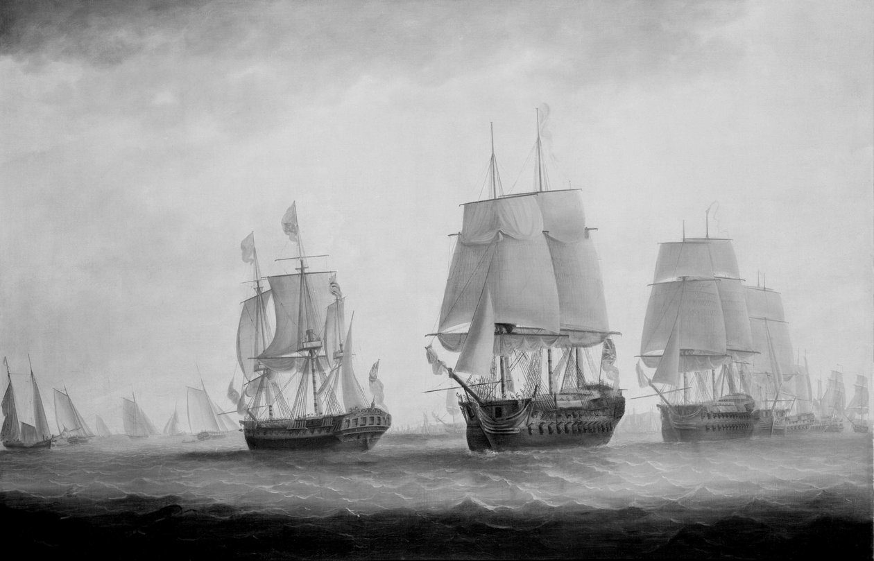 George III i HMS Southampton, der gennemgik flåden ud for Plymouth, 18. august 1789 af Lieutenant William Elliott