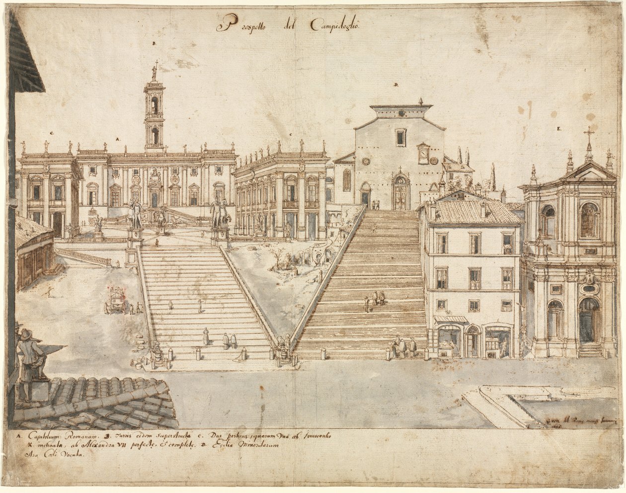 Atten udsigter over Rom: Campidoglio, 1665. af Lievin Cruyl