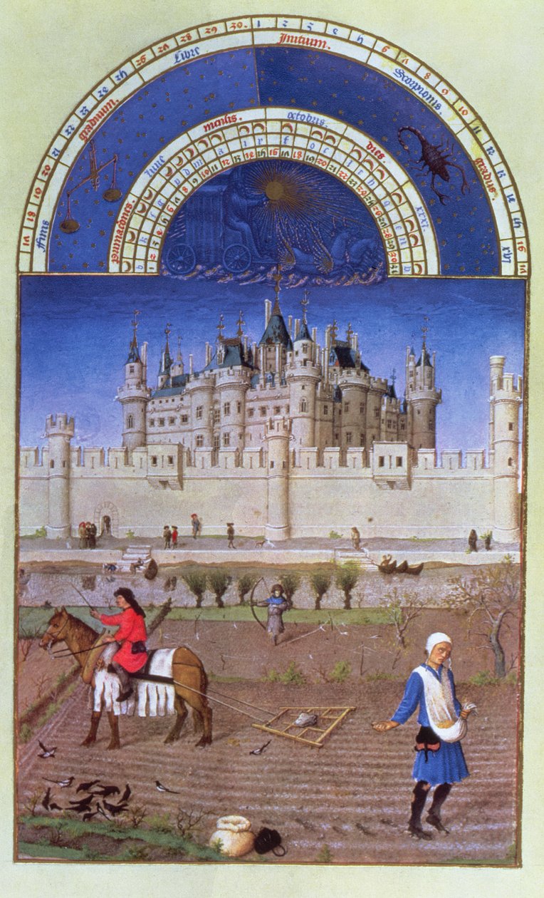 Faksimile af oktober: såning af vinterkornet af brødrene Limbourg fra 