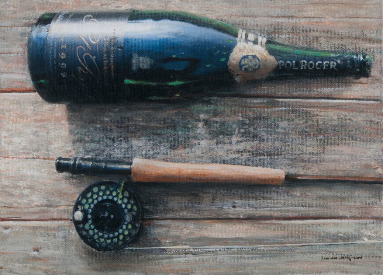 Flaske og stang I, 2012 (akryl på lærred) af Lincoln Seligman