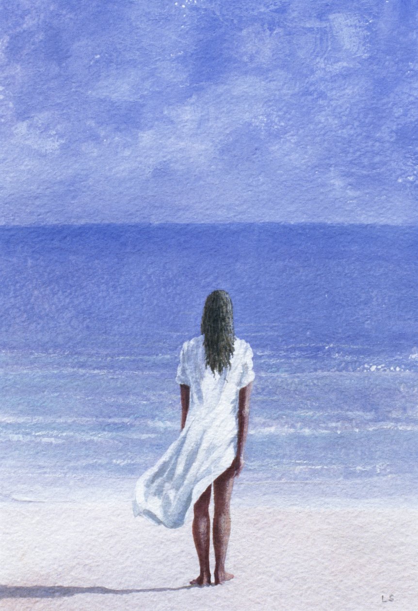 Girl on beach, 1995 (akvarel på papir) af Lincoln Seligman
