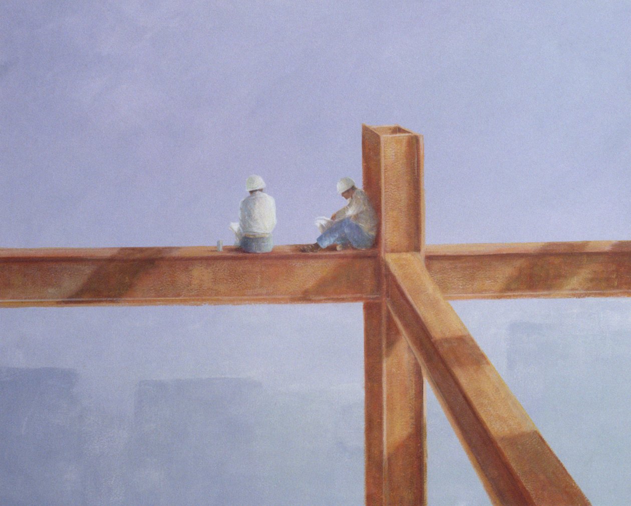Frokostpause, 1985 (akryl om bord) af Lincoln Seligman