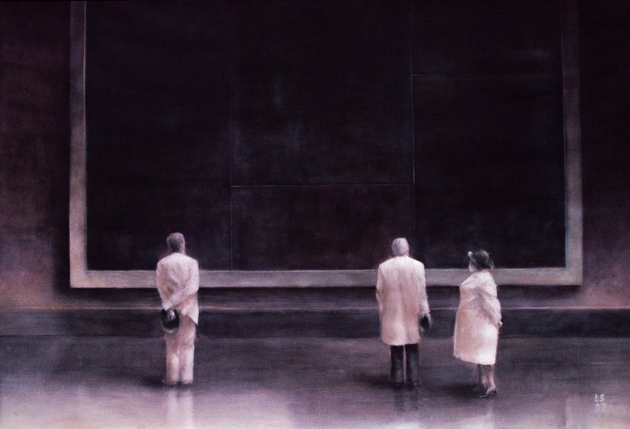 People at an Exhibition, 1990 (akryl på papir) af Lincoln Seligman