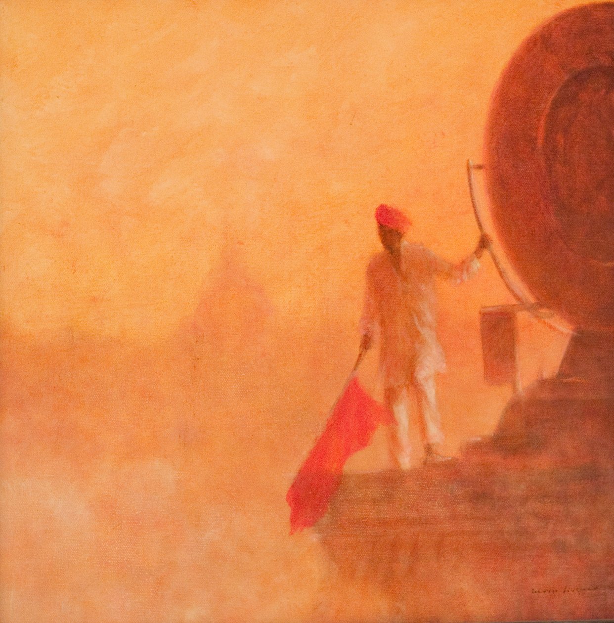 Railway Flag Man, Agra, 2010 (akryl på lærred) af Lincoln Seligman
