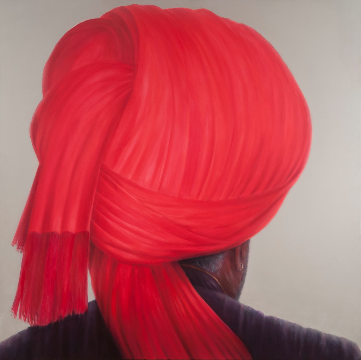 Rød turban, 2012 (akryl på lærred) af Lincoln Seligman