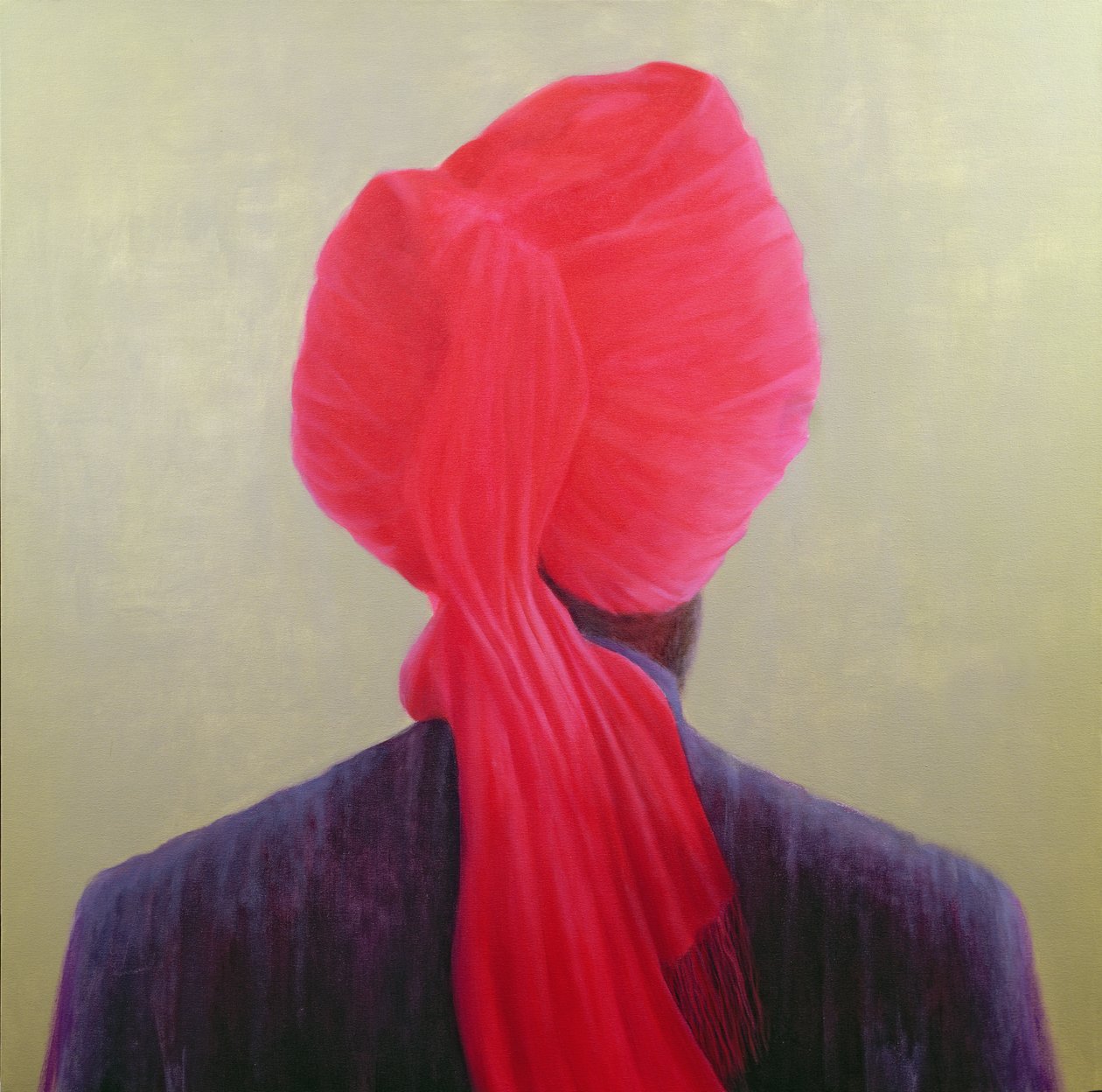 Rød turban, lilla jakke af Lincoln Seligman