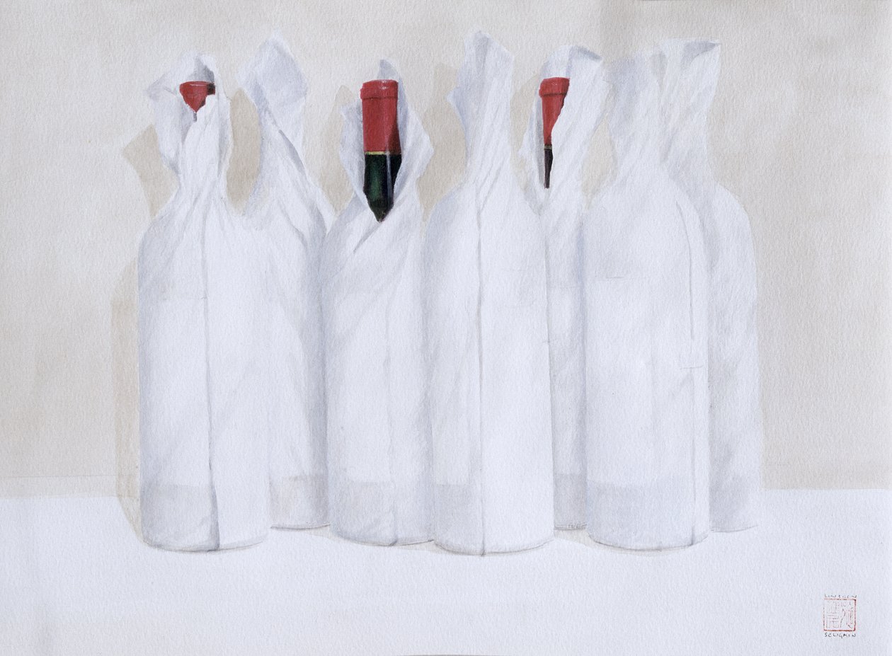 Wrapped bottles 3, 2003 (akryl på papir) af Lincoln Seligman