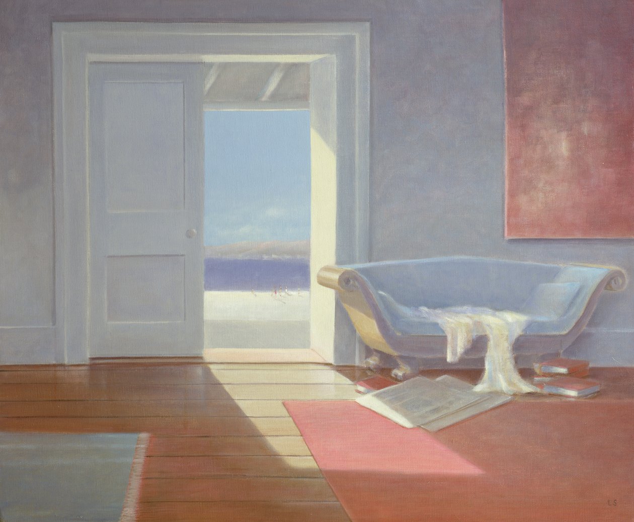 Strandhus, 1995 (akryl om bord) af Lincoln Seligman