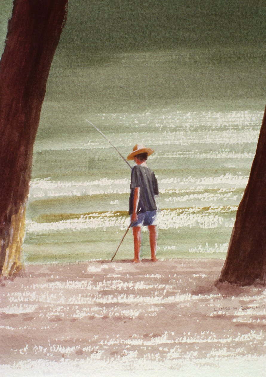 Henry Fishing, 1990 (akryl på papir) af Lincoln Seligman