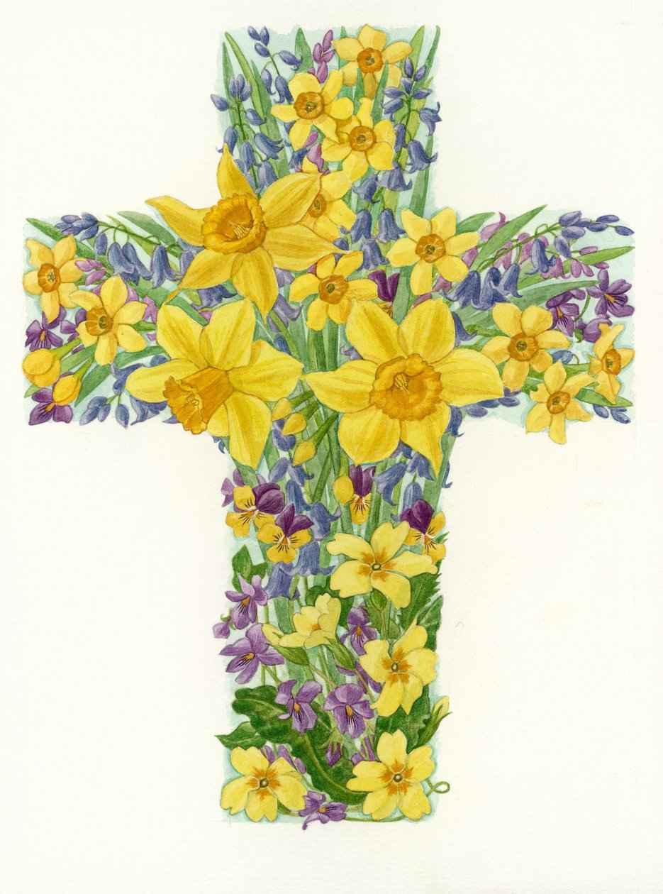 Floral Cross I, 1998 (wc på papir) af Linda Benton