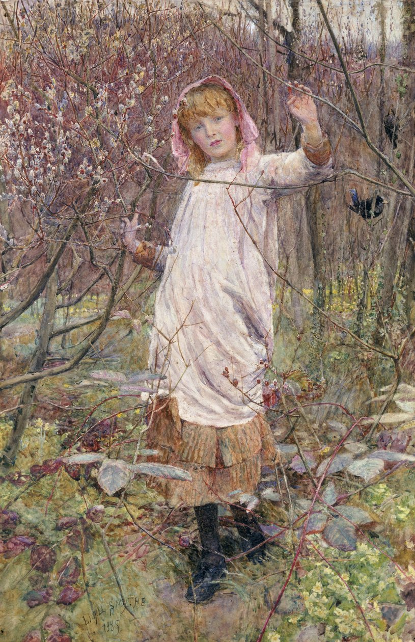 The First Buds of Spring, 1885 (wc & kropsfarve på papir) af Lionel Percy Smythe