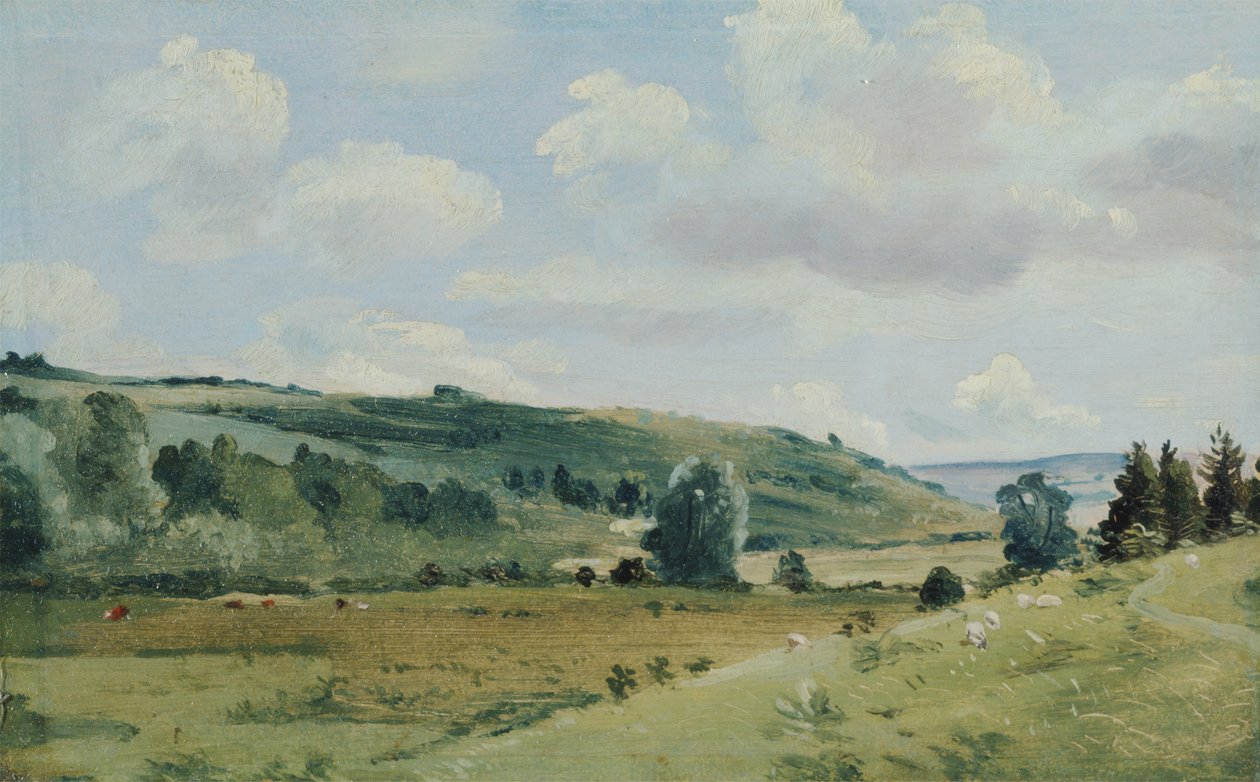 Landskab, ca. 1849-55 (olie på panel) af Lionel Constable