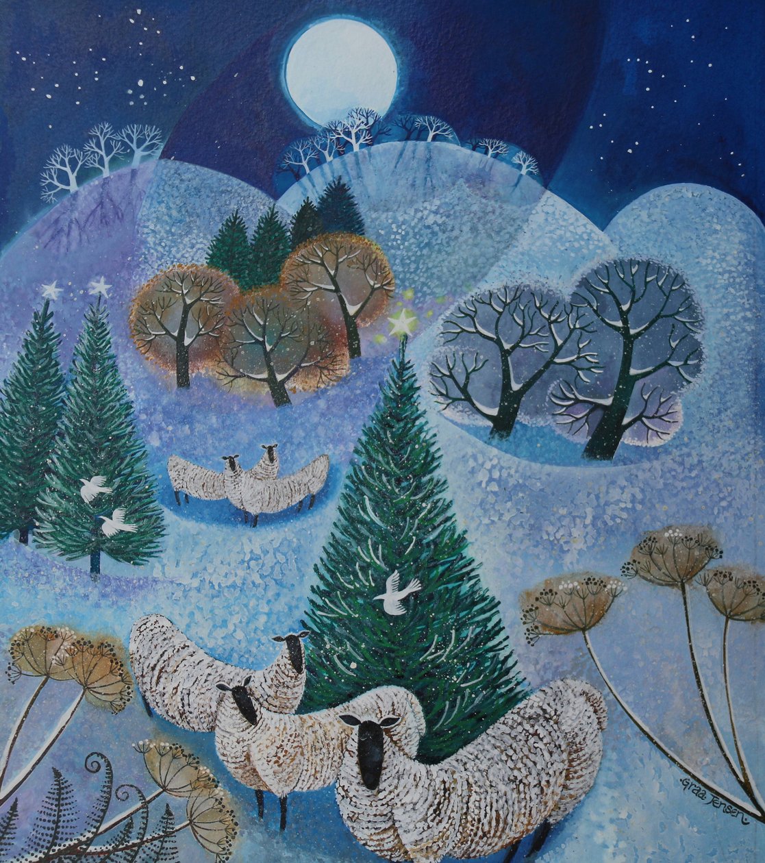 Julgran, 2017, (akrylblæk på papir) af Lisa Graa Jensen