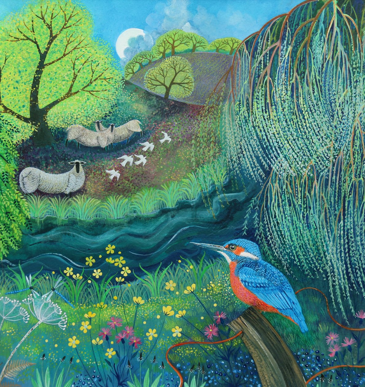 Kingfisher 2018 (akryl på papir) af Lisa Graa Jensen