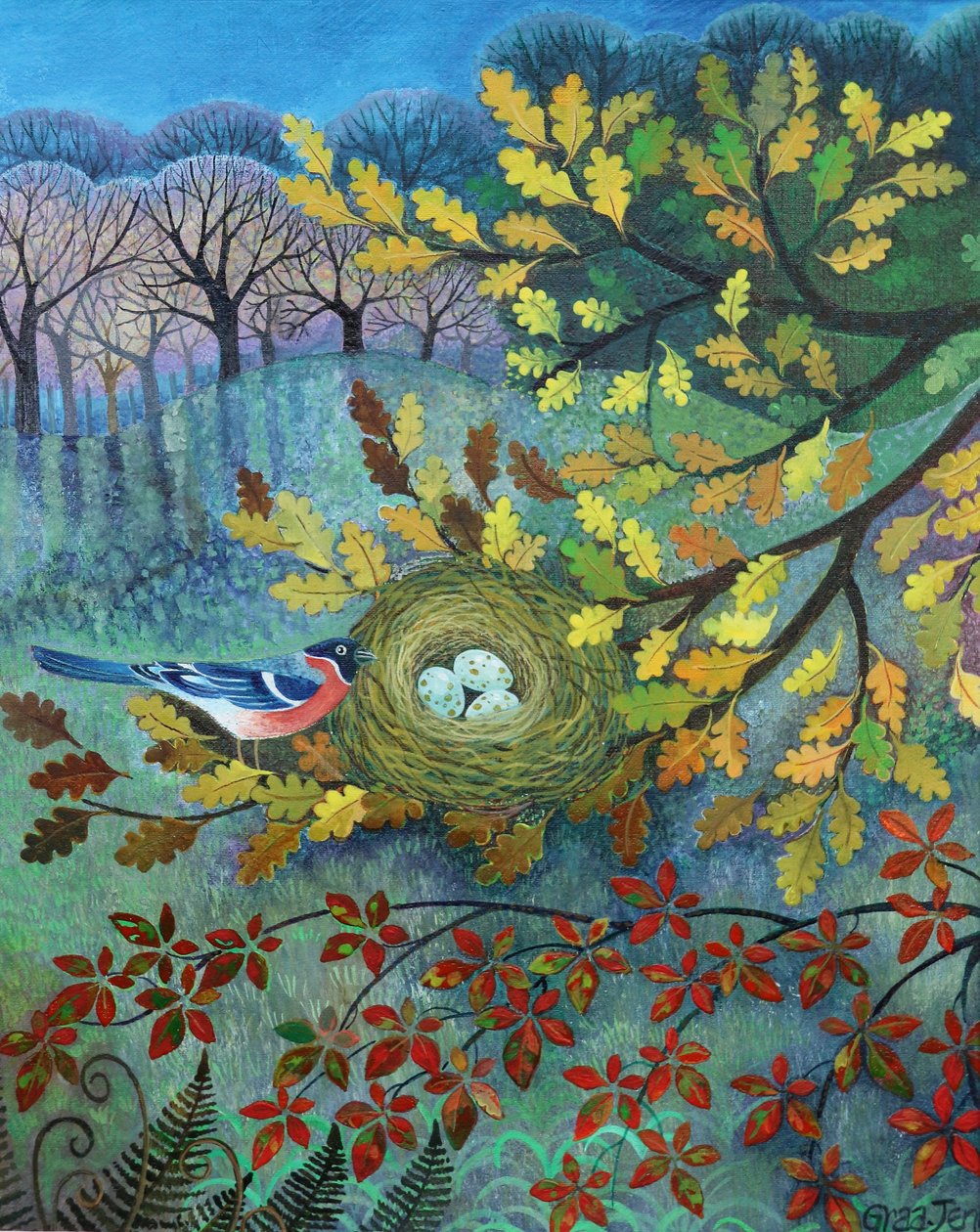 Bullfinch, 2022 (akryl på linned) af Lisa Graa Jensen