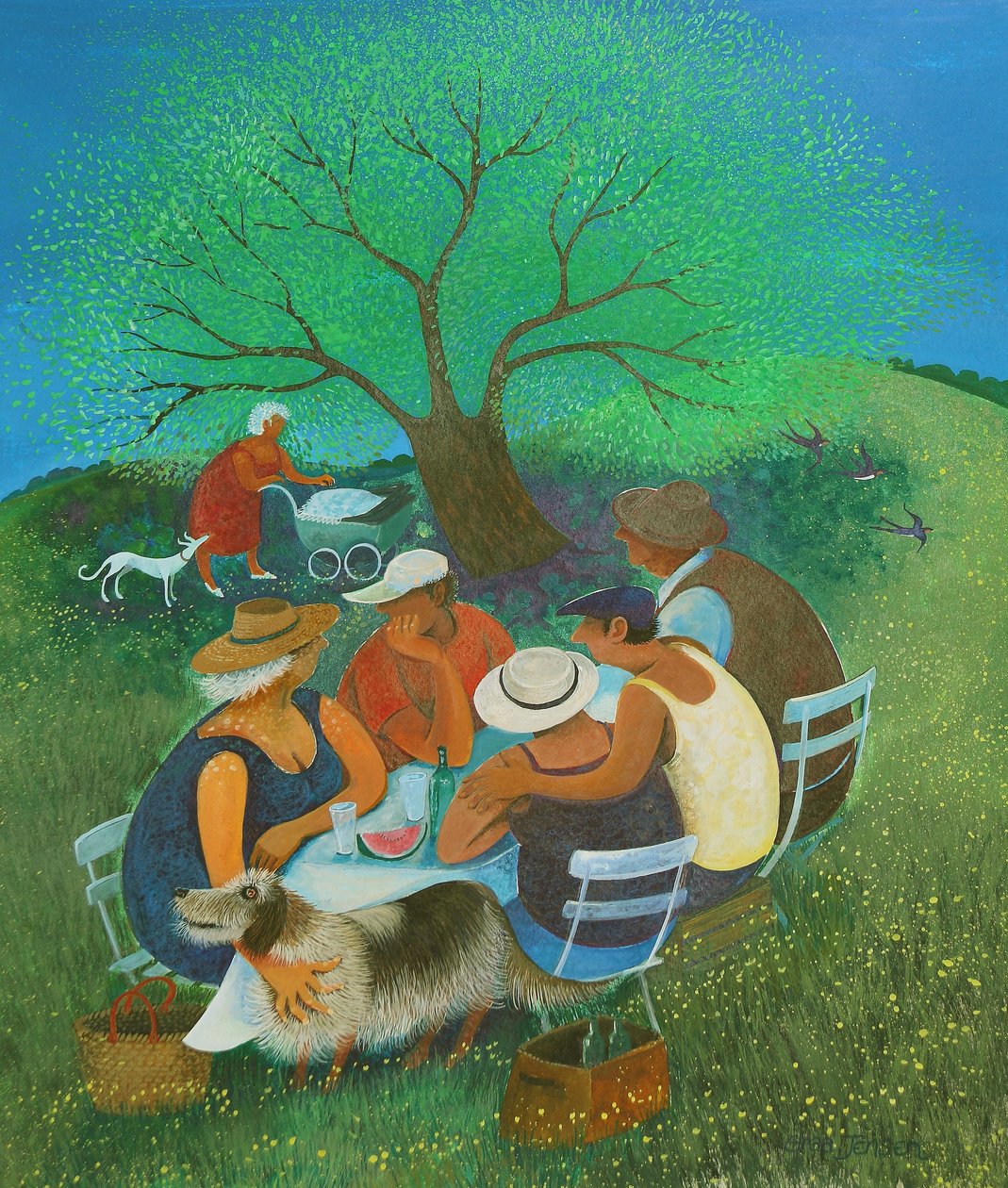 Family Picnic, 2018 (akryl på papir) af Lisa Graa Jensen
