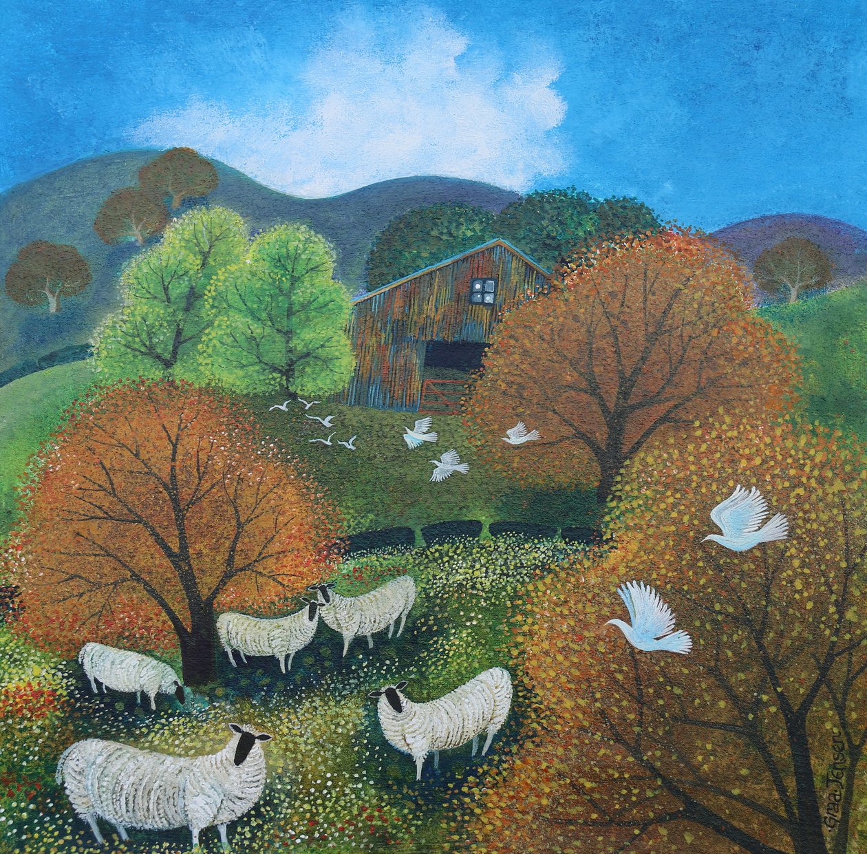 The Flock, 2024 (akryl på lærred) af Lisa Graa Jensen